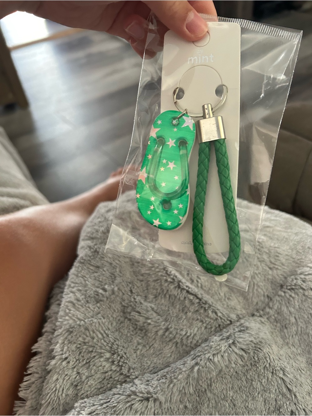 4/$50 Mint Green Star Flip-Flop Keychain with Braided Strap